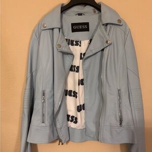 Guess Women's Sky Blue Leather Jacket